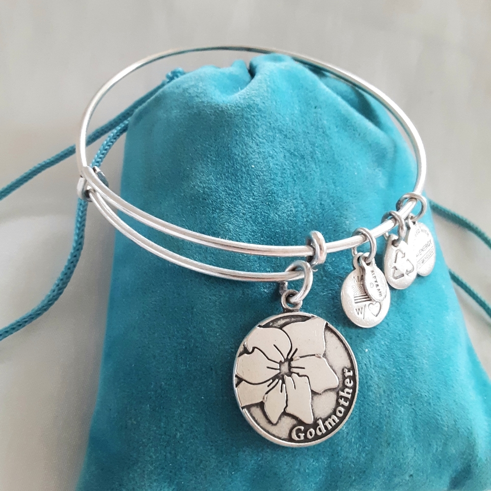 Alex and Ani GODMOTHER Silver Charms Bangle Bracelet Adjustable…